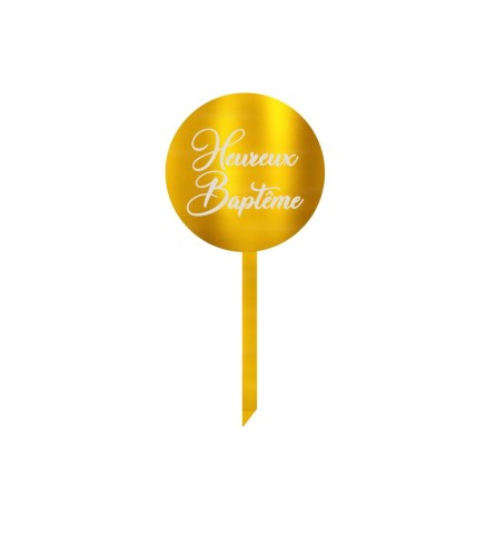 Cake Topper gravé - Heureux Baptême - 8 cm