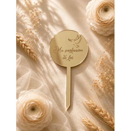 Cake Topper gravé - Profession de foi - 8 cm