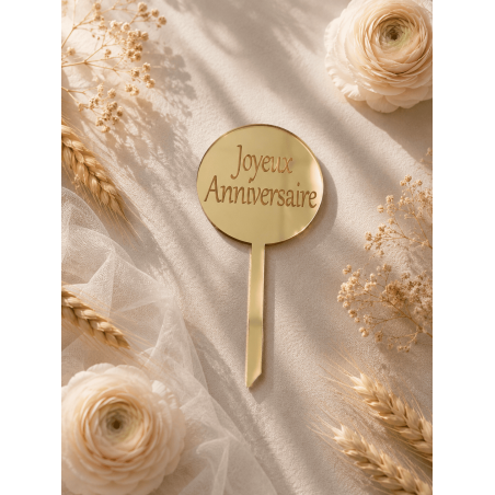 Cake Topper gravé - Joyeux Anniversaire