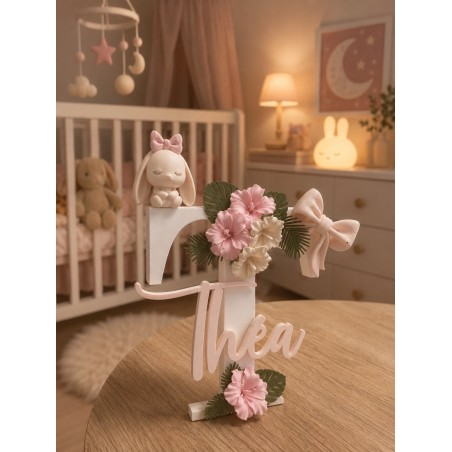 copie de Prénom 3D - Rose / Lapin / Hibiscus