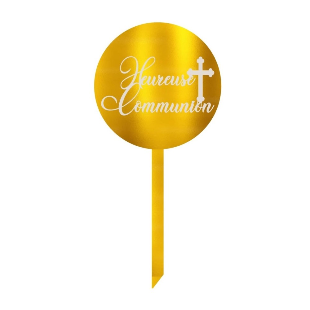 Cake Topper gravé- Heureuse Communion - 8 cm