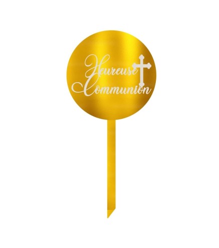 Cake Topper gravé- Heureuse Communion - 8 cm