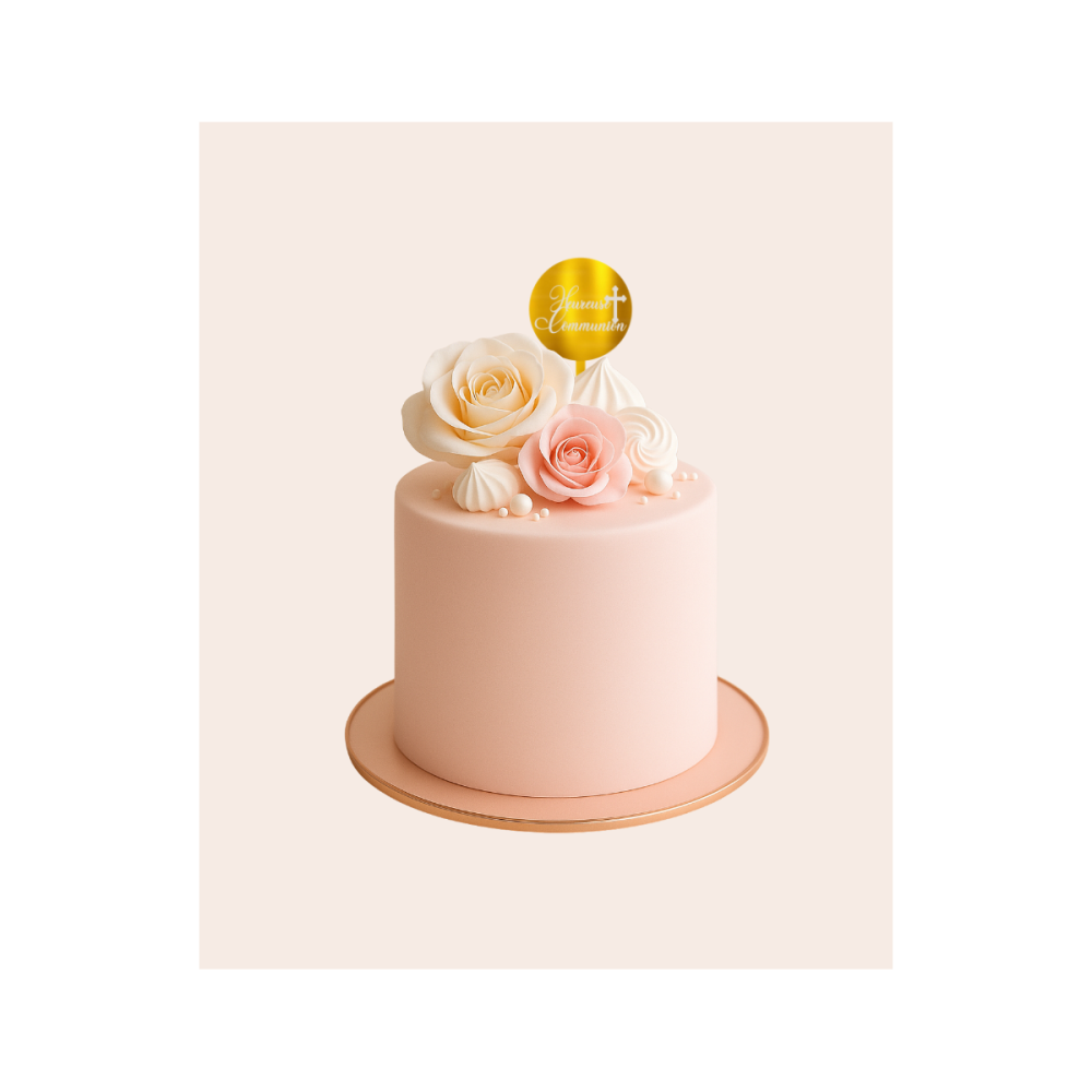 Cake Topper gravé- Heureuse Communion - 8 cm