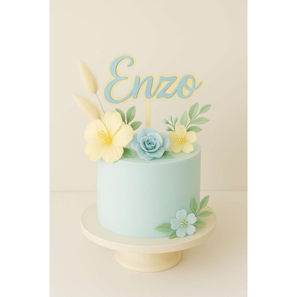Cake Topper - Prénom - Doublure Pastel